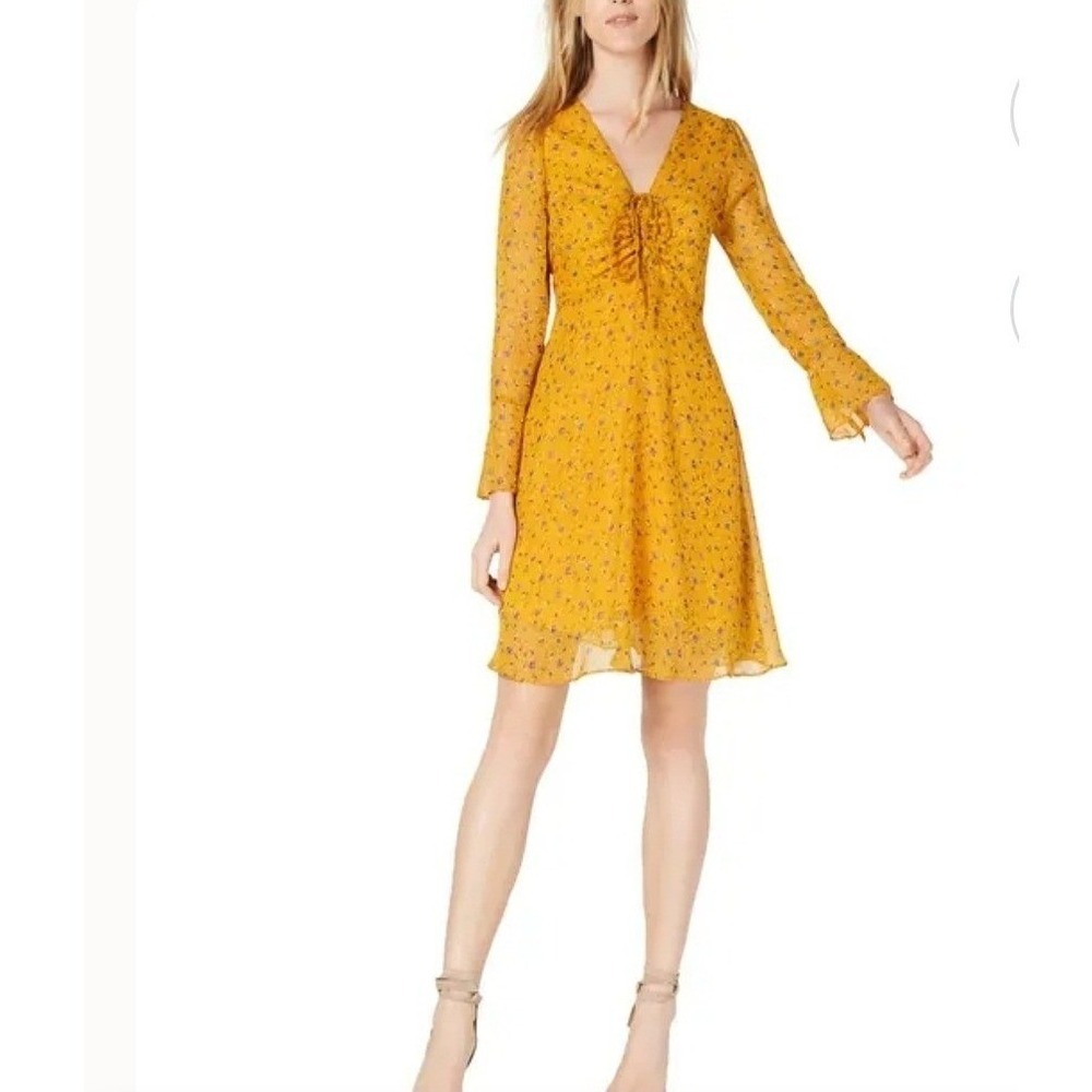 Maison Jules Womens 6 NWT Floral Boho Cottage Babydoll Mini Dress Poppy‎ Yellow